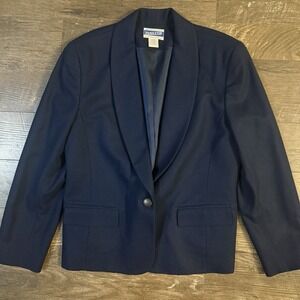 Vtg Pendleton Women Petite 12 12P Virgin Wool Blazer Jacket Button Classic Navy